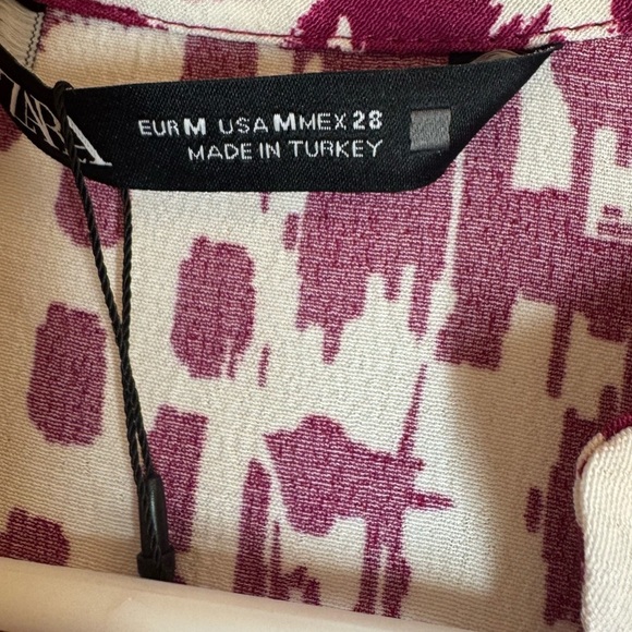 Zara Abstract Magenta Ivory   Button Front Boho tiered oversized shirt dress M - Picture 6 of 15